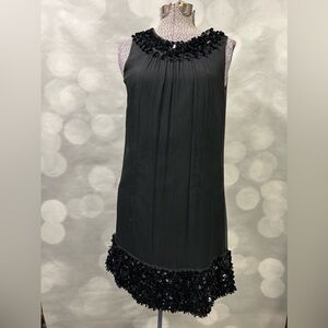 Betsy Johnson Evening size 6 black‎ sequin shimmer sheer overlay dress